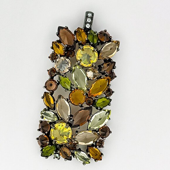 Sterling Silver Pendant | Brown Orange & Yellow Rhinestone Charm | 925 - Picture 2 of 9